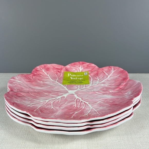 Primrose Vintage Melamine Dinner Plates Pink Cabbage Leaf  11" Set of 4 New - Picture 4 of 4